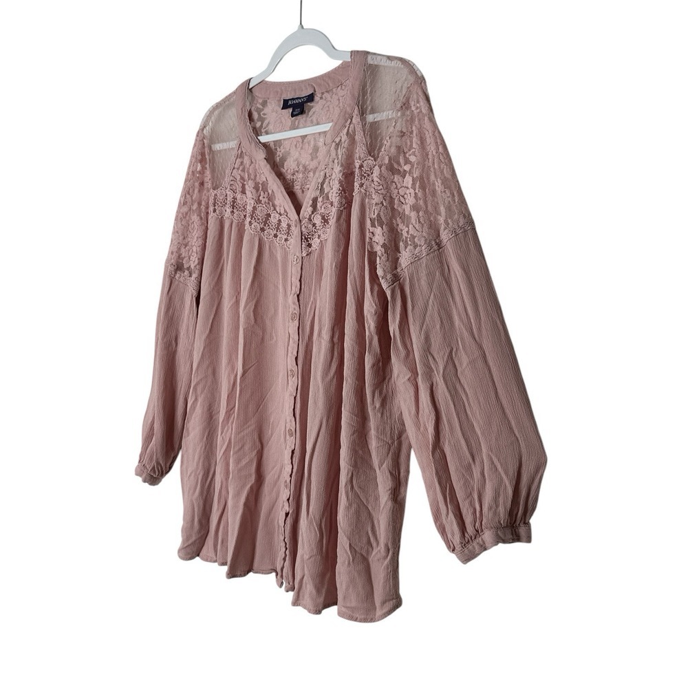 Roaman's Pink Ruffled Buttoned Blouse - Picture 6 of 6